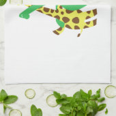 Grüner Brachiosaurus und Giraffenhugge Cartoon Geschirrtuch (Gefaltet)