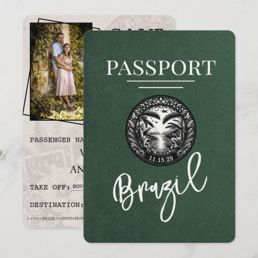 Grüner Brasilien Reisepass Save The Date (Vorne/Hinten)
