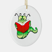 Grüner Bücherwurm mit Gläsern ein rotes Buch Keramikornament (Rechts)