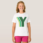 Grüner Buchstabe Y Geometrische Streifen Monogramm T-Shirt (Vorne ganz)