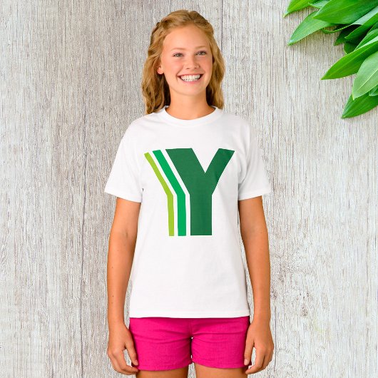 Grüner Buchstabe Y Geometrische Streifen Monogramm T-Shirt