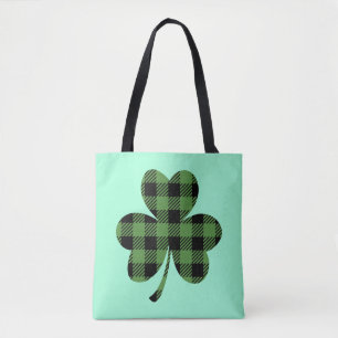 Grüner Buffalo-Kariert-Shamrock-Kleeblatt-Design-6 Tasche