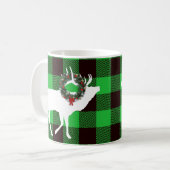 Grüner Büffel-Kariert-Elch-Weihnachtskranz Kaffeetasse (Vorderseite Links)