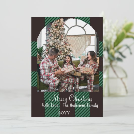 Grüner Büffel kariert Feiertagskarte (Stehend Vorderseite)