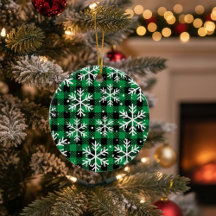 Grüner Büffel-Kariert-Schneeflocken-Schmuck