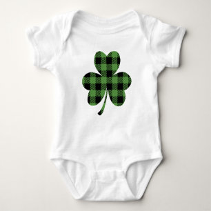 Grüner Büffel-Kariert Shamrock Kleeblatt Design-61 Baby Strampler
