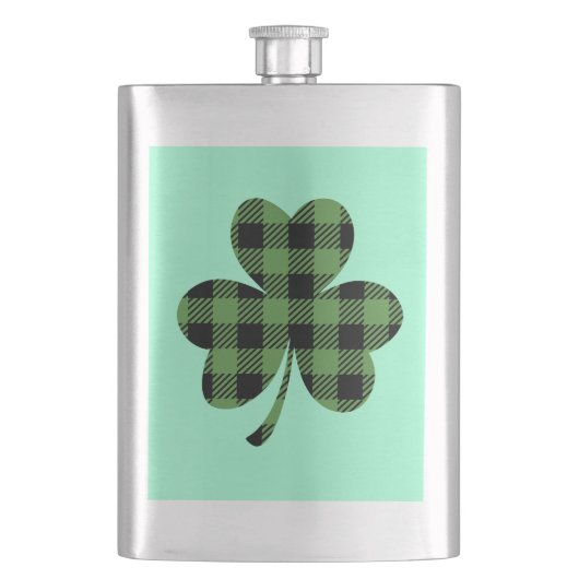 Grüner Büffel-Kariert Shamrock Kleeblatt Design-61 Flachmann (Vorderseite)