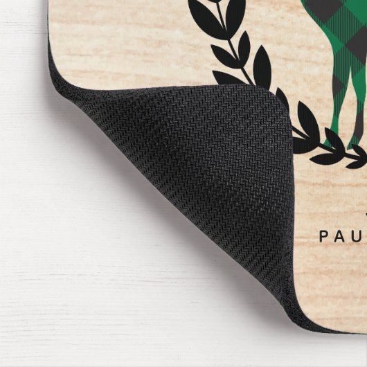 Grüner Büffel-karierter Monogramm-Hirsch Mousepad (Ecke)