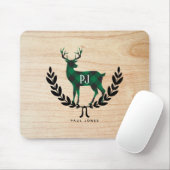 Grüner Büffel-karierter Monogramm-Hirsch Mousepad (Mit Mouse)