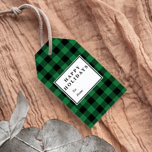 Grüner Büffel-karierter Muster-Weihnachtsname Geschenkanhänger