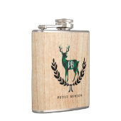 Grüner Büffel-kariertes Hirsch-Monogramm Flachmann (Rechts)