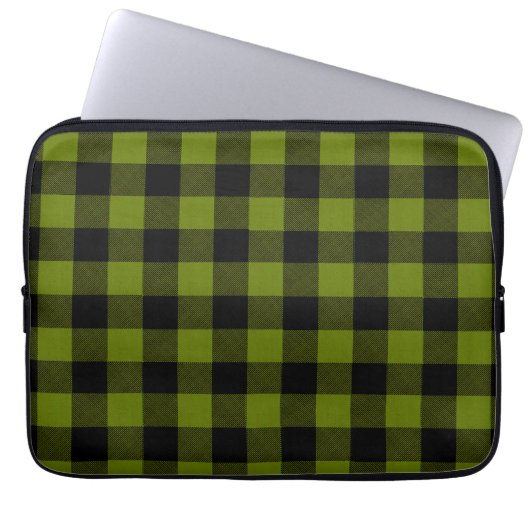 Grüner Büffel-Karo-Garten Laptopschutzhülle (Vorderseite)