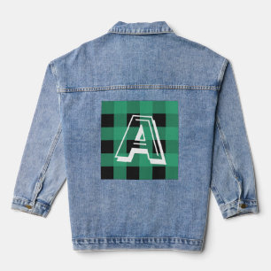 Grüner Büffel-Karo-Muster mit Monogramm Jeansjacke