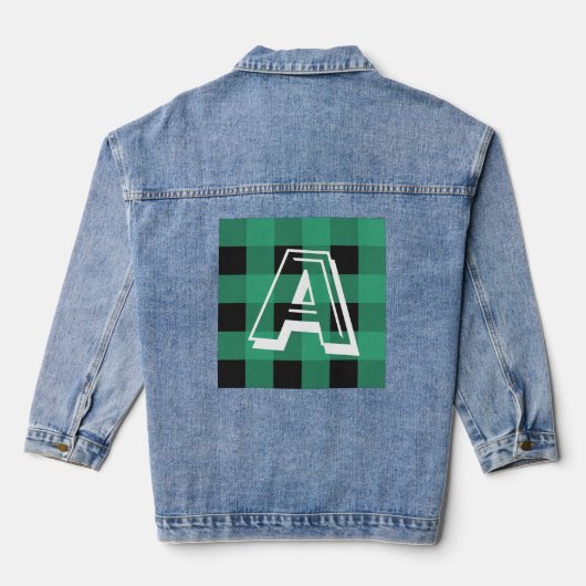 Grüner Büffel-Karo-Muster mit Monogramm Jeansjacke (Rückseite)