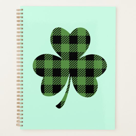 Grüner Büffel-Karo-Plaid-Schmetterlingsklee-Design Planer (Vorderseite)