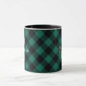 Grüner Büffel-Karo-Rustikale Monogramm-Name Tasse (Zentrum)