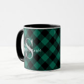 Grüner Büffel-Karo-Rustikale Monogramm-Name Tasse (Vorderseite Links)