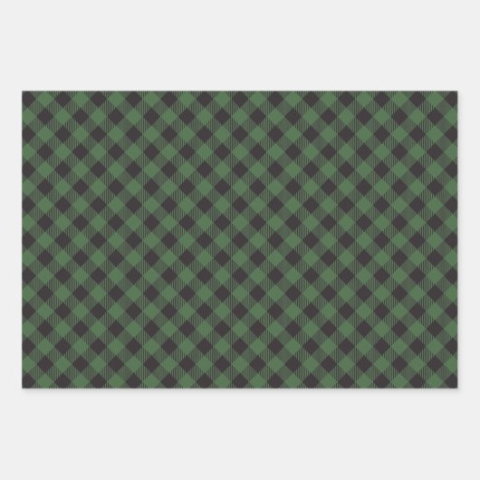 Grüner Büffel-Karo-Scheck Geschenkpapier Set (Vorderseite)