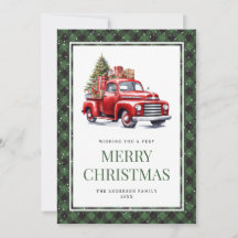 Grüner Büffel-Karo-Wasserfarben-Rot-LKW-Weihnachte