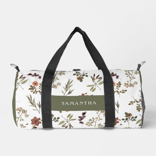 Grüner Burgunder-Wildblumen-Monogramm-Name Duffle Bag (Vorderseite)