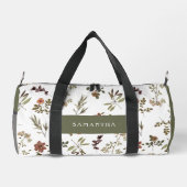 Grüner Burgunder-Wildblumen-Monogramm-Name Duffle Bag (Rückseite)