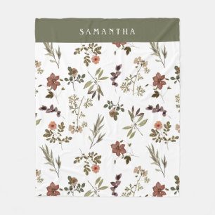 Grüner Burgunder-Wildblumen-Monogramm-Name Fleecedecke