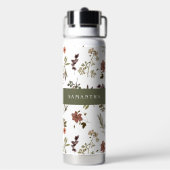 Grüner Burgunder-Wildblumen-Monogramm-Name Trinkflasche (Hinten)