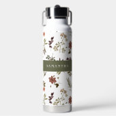 Grüner Burgunder-Wildblumen-Monogramm-Name Trinkflasche (Vorderseite)