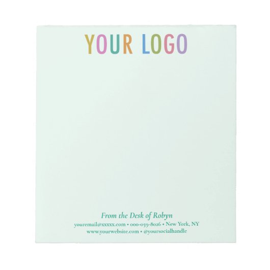 Grüner Business-Notepad mit Logo vom Schreibtisch Notizblock (Vorderseite)