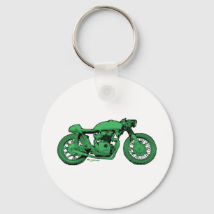 Grüner Caféracer-Vintages Motorrad Schlüsselanhänger