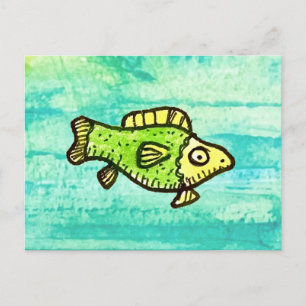 Grüner Cartoon-Fisch im Wasser  Postkarte