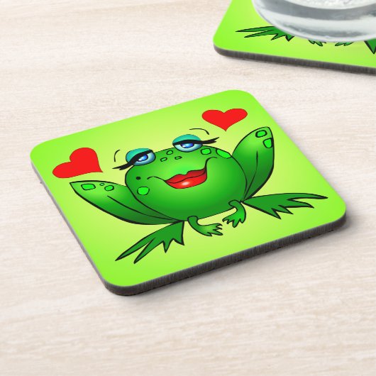 Grüner Cartoon-glückliche Dame Frog Untersetzer (Linke Seite)