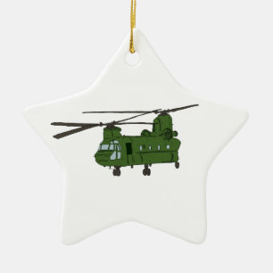 Grüner CH-47 Chinook Militär-Hubschrauber Keramik Ornament