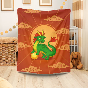 Grüner chinesischer Drache auf Rot Fleecedecke