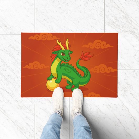 Grüner chinesischer Drache auf Rot Fußmatte (Indoor)