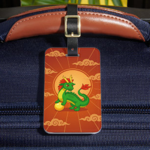 Grüner chinesischer Drache auf Rot Gepäckanhänger