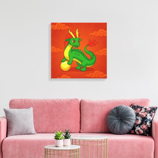 Grüner chinesischer Drache auf Rot Leinwanddruck (Insitu (Wohnzimmer))