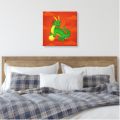 Grüner chinesischer Drache auf Rot Leinwanddruck (Insitu (Schlafzimmer))