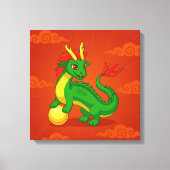 Grüner chinesischer Drache auf Rot Leinwanddruck (Vorderseite)