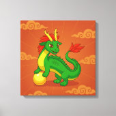 Grüner chinesischer Drache auf Rot Leinwanddruck (Vorderseite)