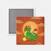 Grüner chinesischer Drache auf Rot Magnet (Vorderseite/Rückseite)