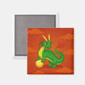 Grüner chinesischer Drache auf Rot Magnet (Vorderseite/Rückseite)