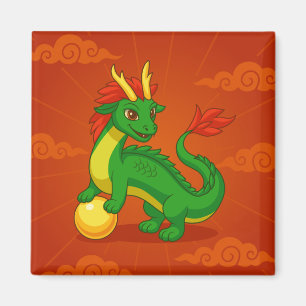 Grüner chinesischer Drache auf Rot Magnet