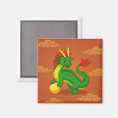 Grüner chinesischer Drache auf Rot Magnet (Vorderseite/Rückseite)