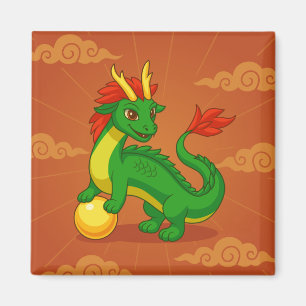 Grüner chinesischer Drache auf Rot Magnet
