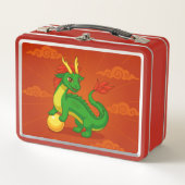 Grüner chinesischer Drache auf Rot Metall Brotdose (Vorderseite)