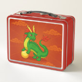 Grüner chinesischer Drache auf Rot Metall Brotdose (Rückseite)
