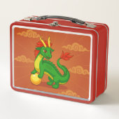 Grüner chinesischer Drache auf Rot Metall Brotdose (Vorderseite)