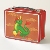 Grüner chinesischer Drache auf Rot Metall Brotdose (Rückseite)