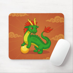 Grüner chinesischer Drache auf Rot Mousepad